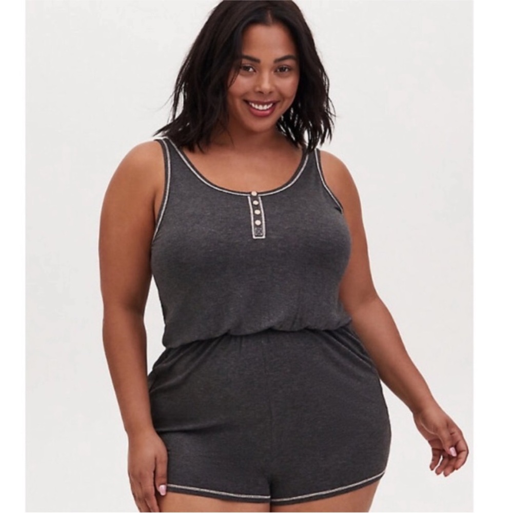 Torrid Sleep Romper Gray Soft Jersey Henley